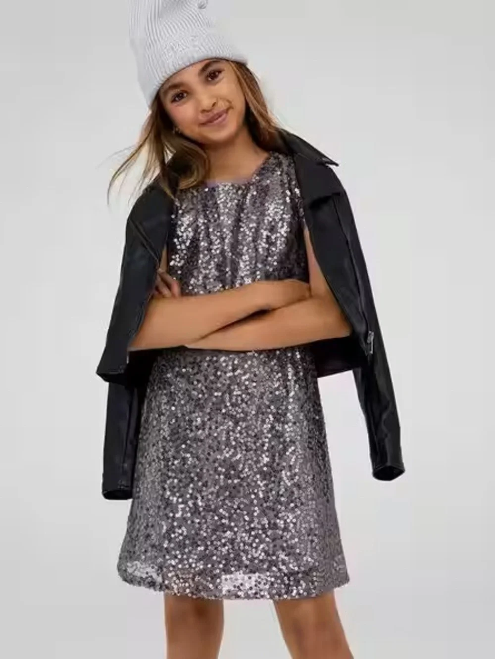 NWT GAP Girls Silver Sequin A-Line Dress